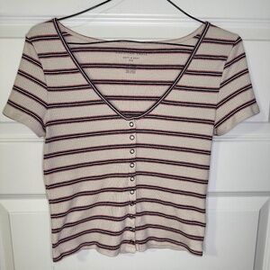 American Eagle Stripped Short Sleeve Crop Top